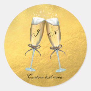 Adesivo Duas Taças de Espumante Falso Ouro Personalizado