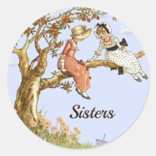 Adesivo duas Vintage Girls em Apple Tree, Irmãs