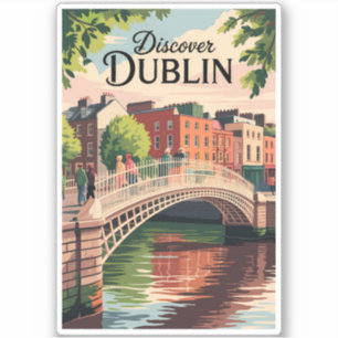 Adesivo Dublin Irlanda Ilustração Viagem Art Vintage