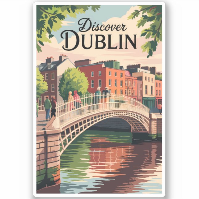 Adesivo Dublin Irlanda Ilustração Viagem Art Vintage (Frente)