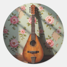 Adesivo Dulcimer Vintage Floral de Seis Cordas