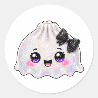 Adesivo Dumpling Fantasma Branco Squishy Halloween Preto 