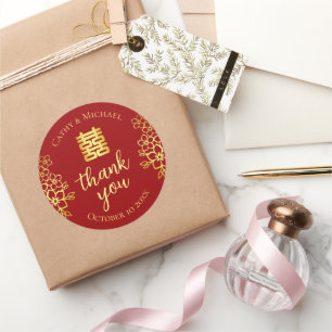 Adesivo Dupla felicidade floral obrigado casamento chinês