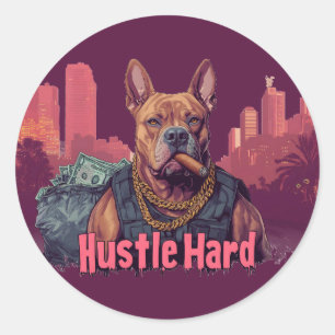 Adesivo Duro de Hustle - Cachorro Pitbull com Dinheiro e C