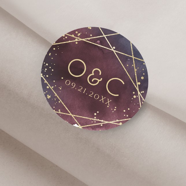 Adesivo Dusk Watercolor Monograma Geométrico Moderno (Dusk Watercolor Geometric Modern monogram Classic Round Sticker)