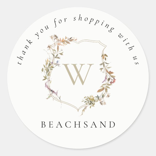 Adesivo Dusky Pink Wildflower Crest Obrigado por Comprar (Frente)