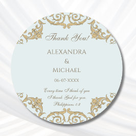 Adesivo Dusty Blue Baroque Christian Wedding Thank You 