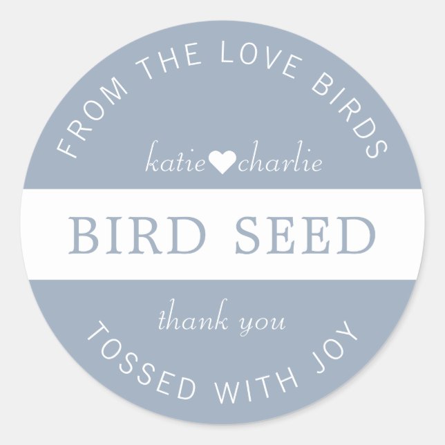 Adesivo Dusty Blue Bird Seed Tosse Favor de Casamento (Frente)