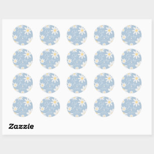 Adesivo Dusty Blue Bohemian Daisy Flower Round Sticker
