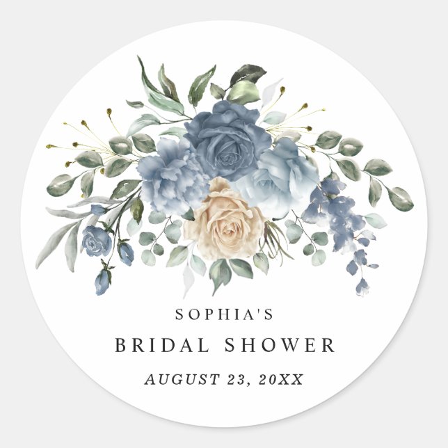 Adesivo Dusty Blue & Champagne Floral Bridal Shower (Frente)