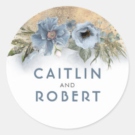 Adesivo Dusty Blue e Dourado Casamento Floral com Luminhas