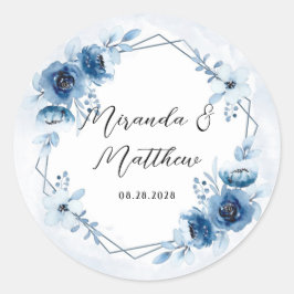 Adesivo Dusty Blue e Marinho Watercolor Casamento Floral