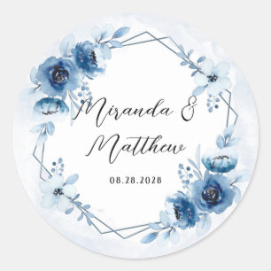 Adesivo Dusty Blue e Marinho Watercolor Casamento Floral