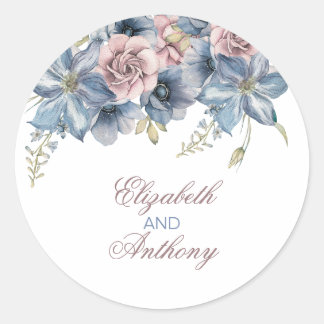 Adesivo Dusty Blue e Mauve Watercolor Casamento Floral