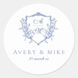 Adesivo Dusty Blue Elegant Vintage Rosas Crest Casamento