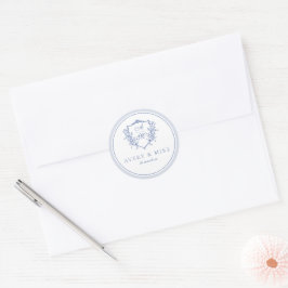 Adesivo Dusty Blue Elegant Vintage Rosas Crest Casamento