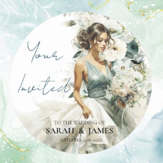 Adesivo Dusty Blue Eucalyptus Greenery Casamento (Enhance your wedding favors with our dusty blue eucalyptus greenery classic round sticker )