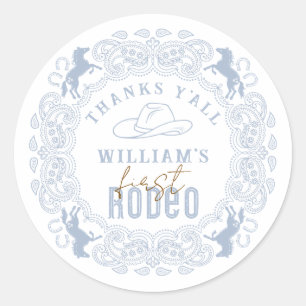 Adesivo Dusty Blue First Rodeo Birthday Favor Sticker -