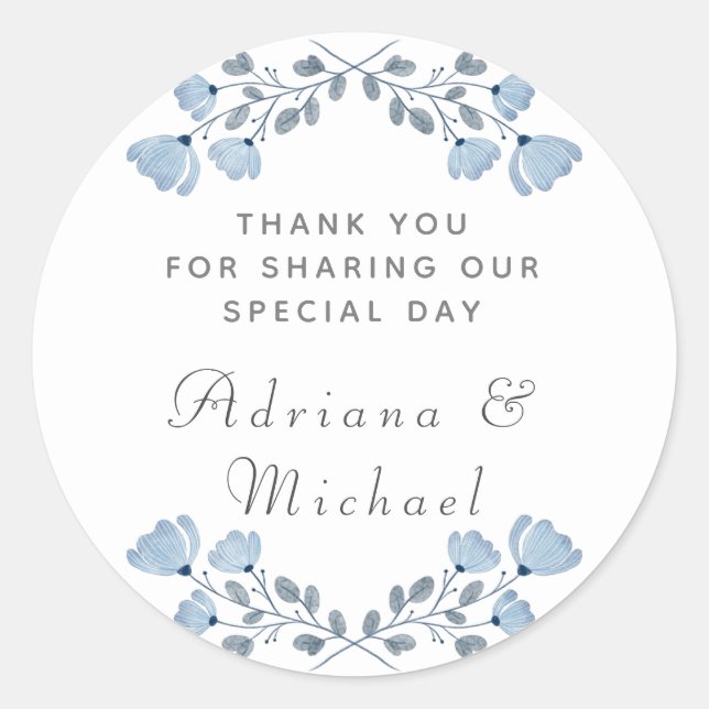Adesivo Dusty Blue Floral Casamento Obrigado Sticker (Frente)