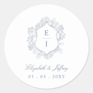 Adesivo Dusty Blue Floral Crest Monograma Casamento