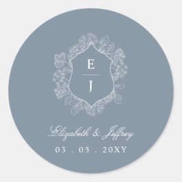 Adesivo Dusty Blue Floral Crest Monograma Casamento