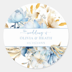 Adesivo Dusty Blue Floral Dourado Casamento