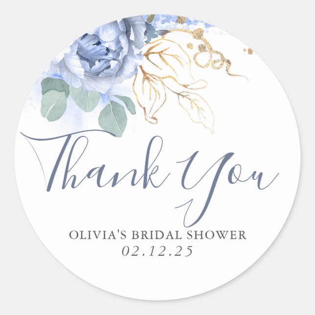 Adesivo Dusty Blue Floral Dourado Greenerescência Obrigado (Frente)