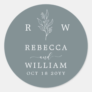 Adesivo Dusty Blue Floral Manuscrito Casamento Napki