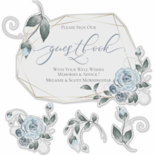 Adesivo Dusty Blue Floral Rosa DIY Guestbook Sticker
