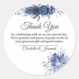Adesivo Dusty Blue Floral Watercolor Casamento Obrigado