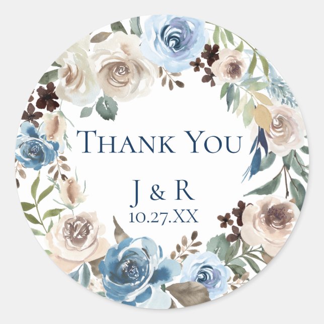 Adesivo Dusty Blue Floral Wreath Personalizado Favor (Frente)