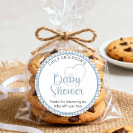 Adesivo Dusty Blue Gingham Baby Shower Favor Sticker