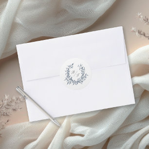 Adesivo Dusty Blue Leafy Crest Monograma Logotipo de Casam