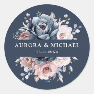 Adesivo Dusty Blue Mauve Rosa rosa Slate Floral Casamento 
