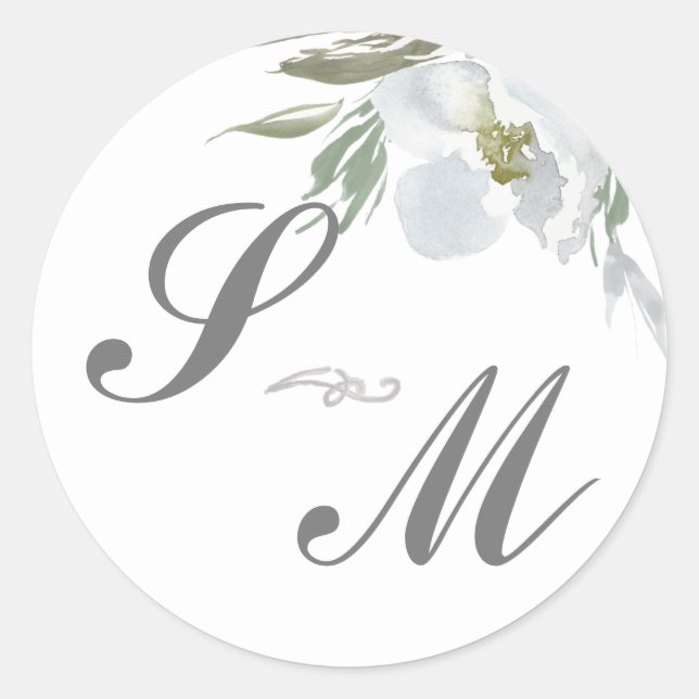 Adesivo Dusty Blue Monograma Favor de Casamento Sticker (Frente)