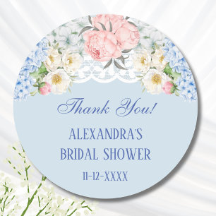 Adesivo Dusty Blue Peony Hydrangea Chá de panela Obrigado