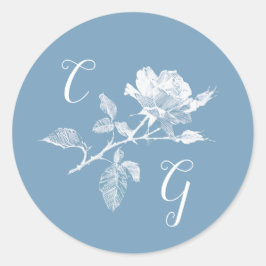 Adesivo Dusty Blue Rose Line Art Monogram Wedding