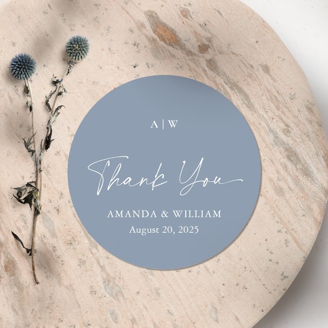 Adesivo Dusty Blue Thank You Wedding Sticker (Criador carregado)