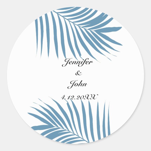 Adesivo Dusty Blue Tropical Palm Tree Deixa Nome Casamento (Frente)