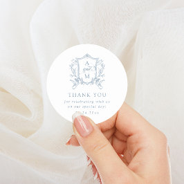 Adesivo Dusty Blue Vintage Crest Casamento Obrigado