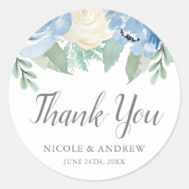 Adesivo Dusty Blue Watercolor Floral Obrigado
