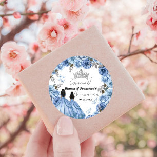 Adesivo Dusty Blue Watercolor Twin Floral Quinceañera