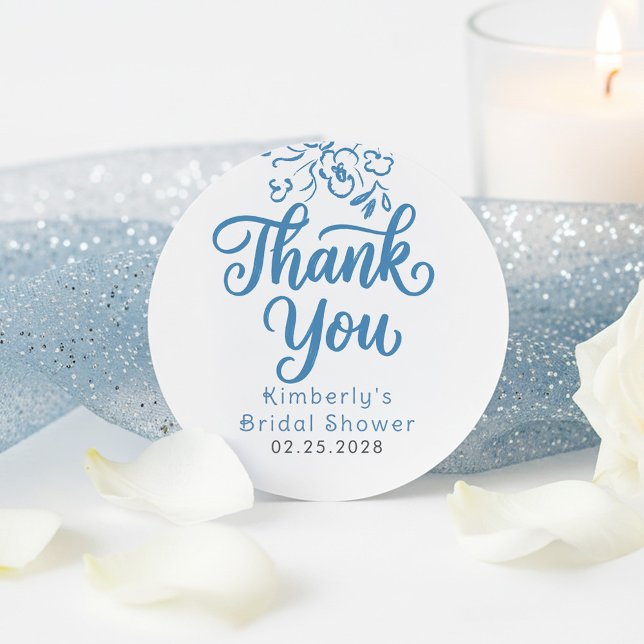 Adesivo Dusty Blue Whimsical Bridal Shower Thank You  (Dusty Blue Whimsical Thank You Stickers)