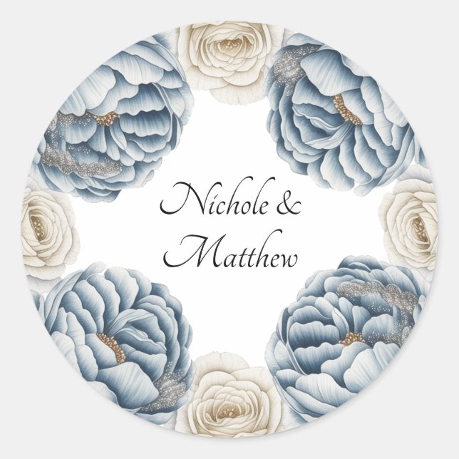 Adesivo Dusty Blue & White Peony Weds (Frente)