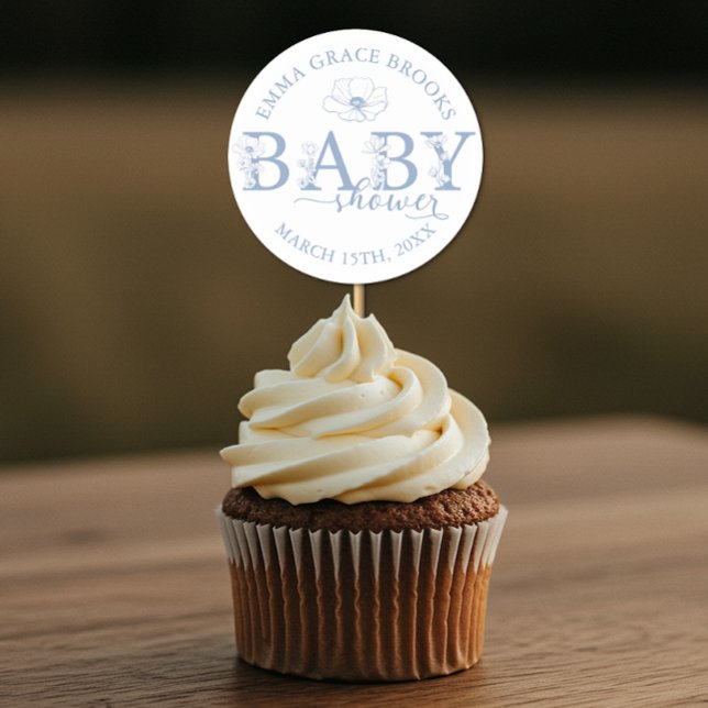 Adesivo Dusty Blue Wildflower Baby Shower (Baby Shower Favor Sticker)