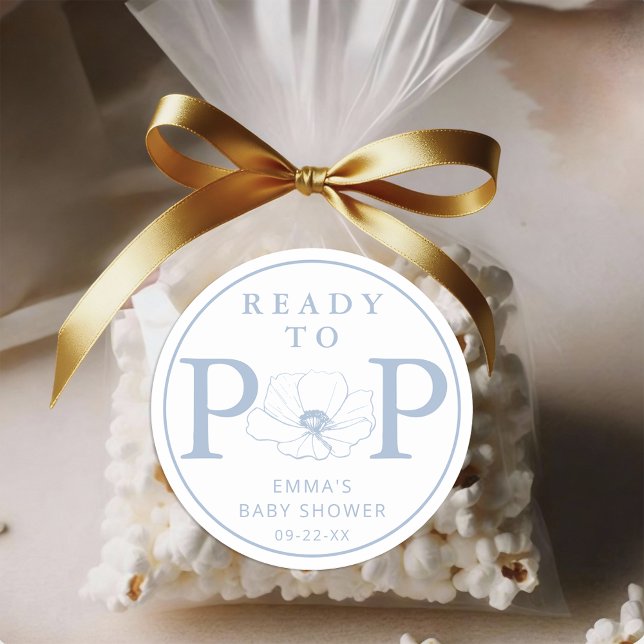 Adesivo Dusty Blue Wildflower Ready to Pop Baby Shower  (Ready To Pop - Dusty Blue Baby Shower Sticker)