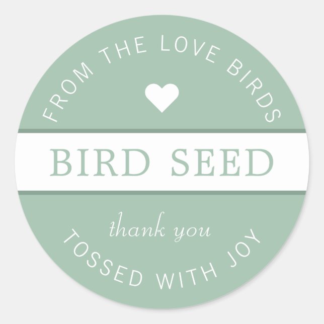 Adesivo Dusty Green Bird Seed Tosse Favor de Casamento (Frente)