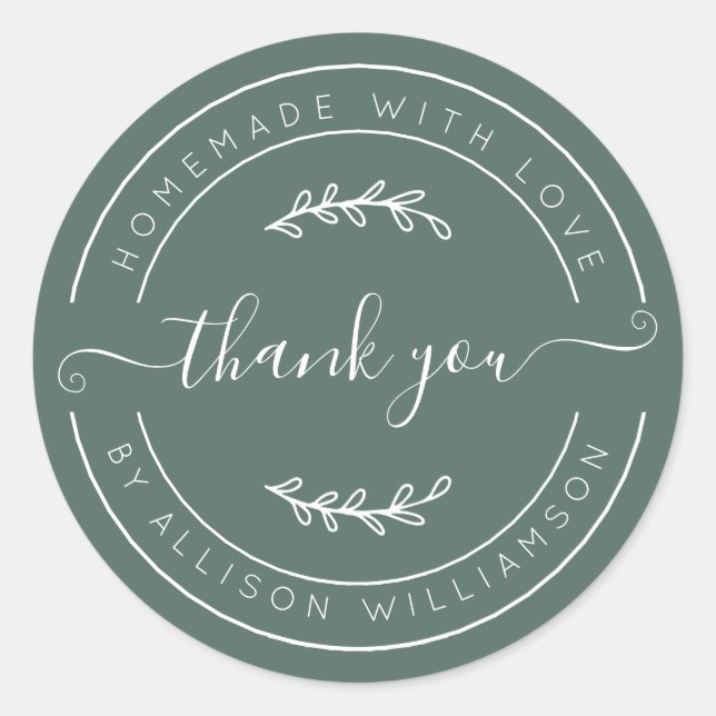 Adesivo Dusty Green Homemade Thank You Label (Frente)