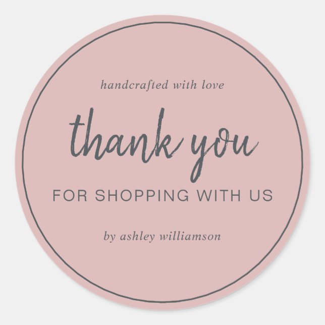 Adesivo Dusty Pink Chic Script Obrigado por Comprar (Frente)