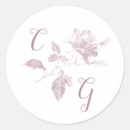 Adesivo Dusty Pink Rose Line Art Monogram Wedding